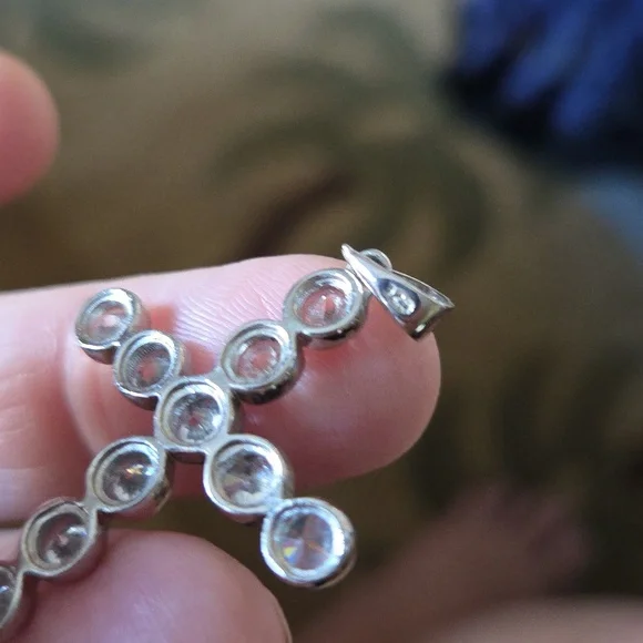 Sterling Cross Pendant w/diamonds Faux - Picture 4 of 5